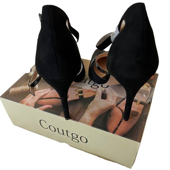 Coutgo Women's Black Stiletto Pumps With Ankle Strap & Pointed Toe Size 9 NWB - Picture 4 of 5